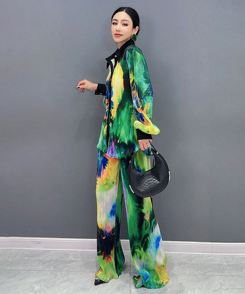 Pleated Blouse & Pants Co-ord